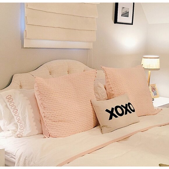 Serena & Lily Pink Quilted Euro Shams with Pom Poms (2) - Picture 5 of 5